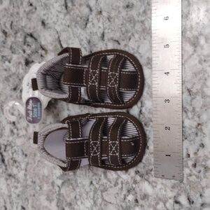 NWT First Steps Chocolate Canvas W/Stripe Baby Shoes Size 1 (0-3 Months)